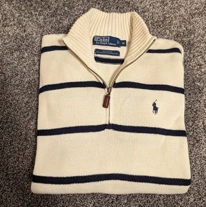 Men's Medium Polo Ralph Lauren Striped Quarter Zip Pullover Sweater